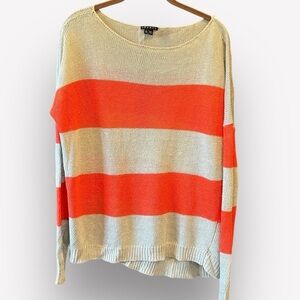 🥑Theory Linen Boatneck Sweater Gray & Orange Stripe Relaxed Fit Large